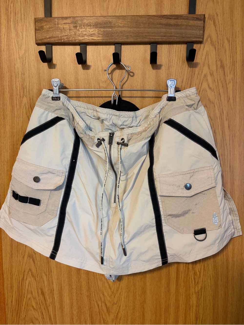 Beige Utility Drawstring Mini Skort with Black Trim-free people movement